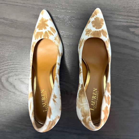 Ralph Lauren Women’s Sarina Tan Ivory Blue Tie Dye Slip On Pumps Heels Shoes 9 B - Picture 4 of 8